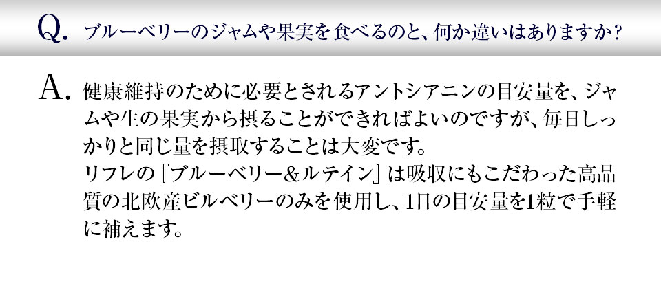 ブルーベリーのジャムや果実を食べるのと、何か違いはありますか?